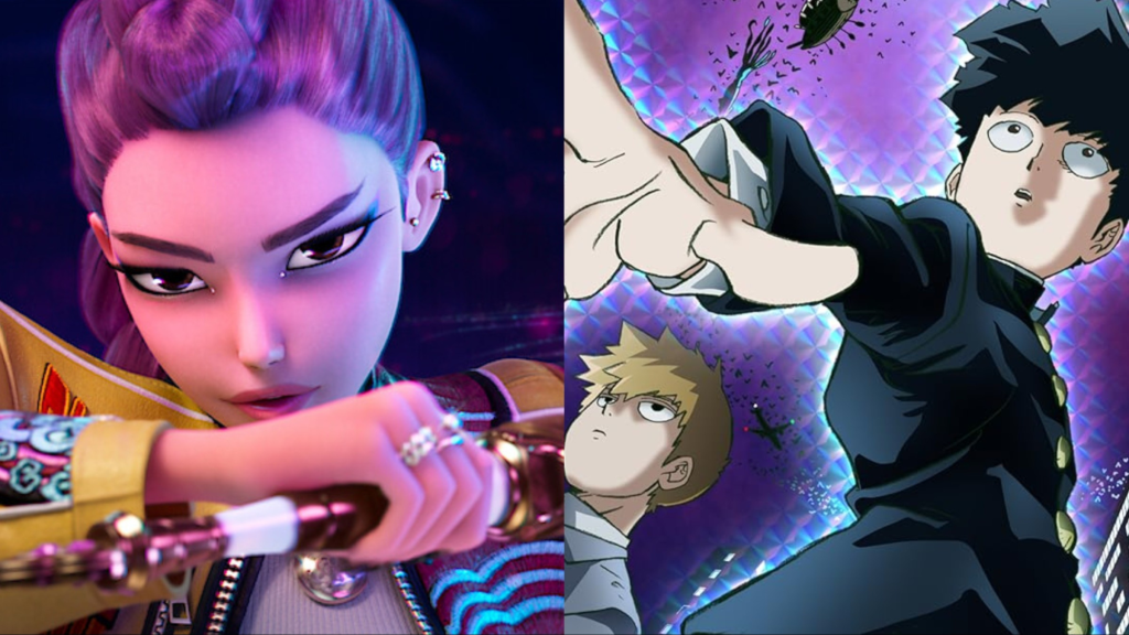 Rumi from KPop Demon Hunters and the Mob Psycho 100 Poster