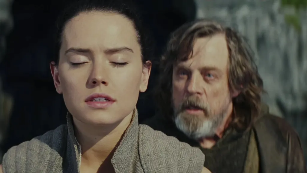 Luke explaining the Force to Rey in The Last Jedi