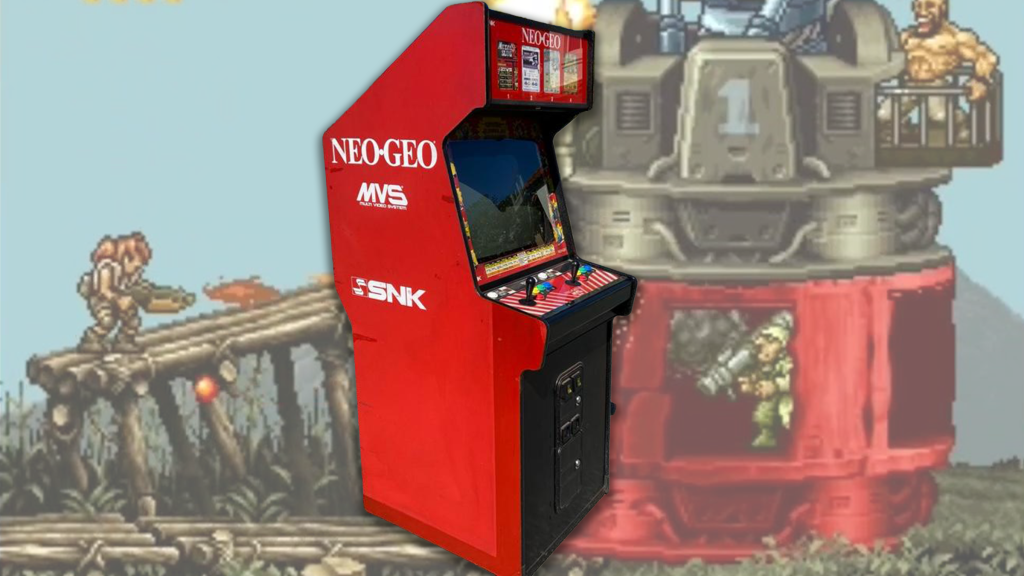 Neo Geo arcade cabinet with Metal Slug 4 over screenshot