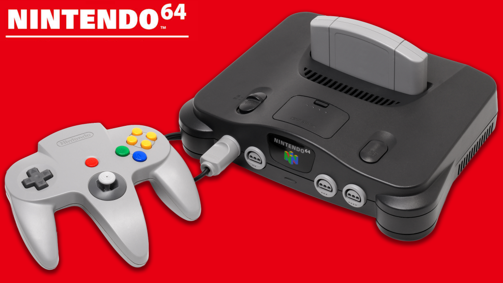 The Nintendo64 on a red background.