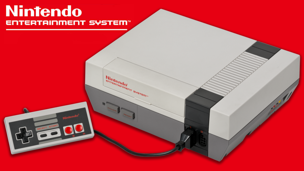 The Nintendo Entertainment System on a red background.