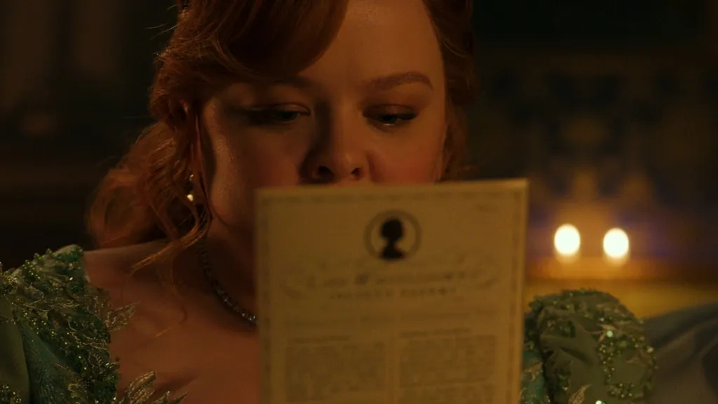 Penelope Bridgerton reading Whistledown