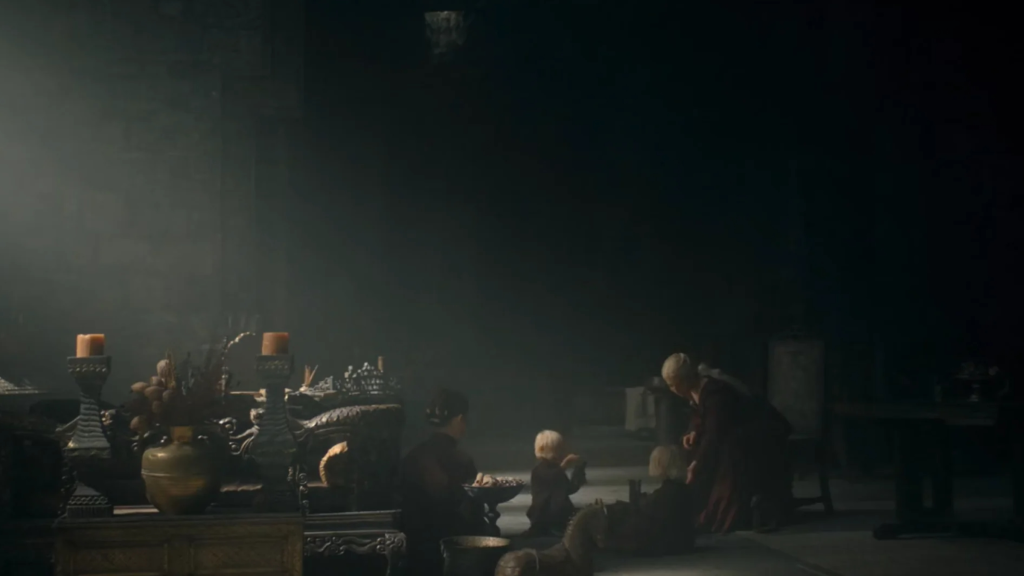 Rhaenyra Targaryen with Aegon and Viserys in House of the Dragon Season 2