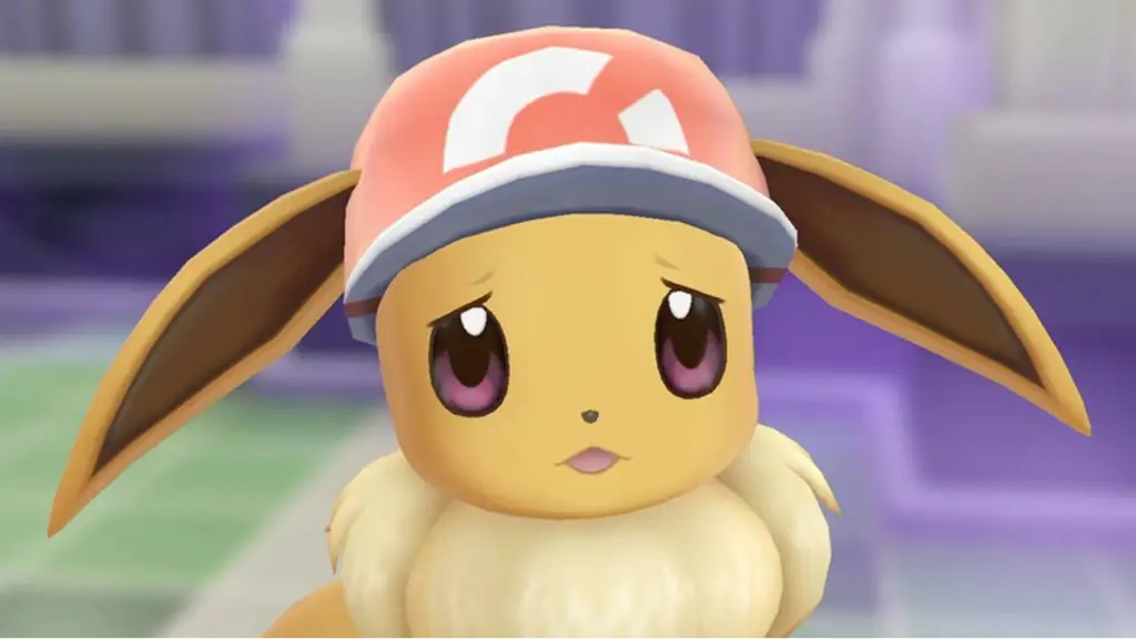 Eevee looking sad in Pokemon: Let's Go Eevee.