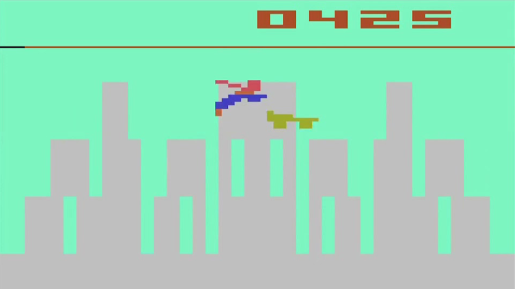 A screenshot from Superman (1979) on the Atari 2600.