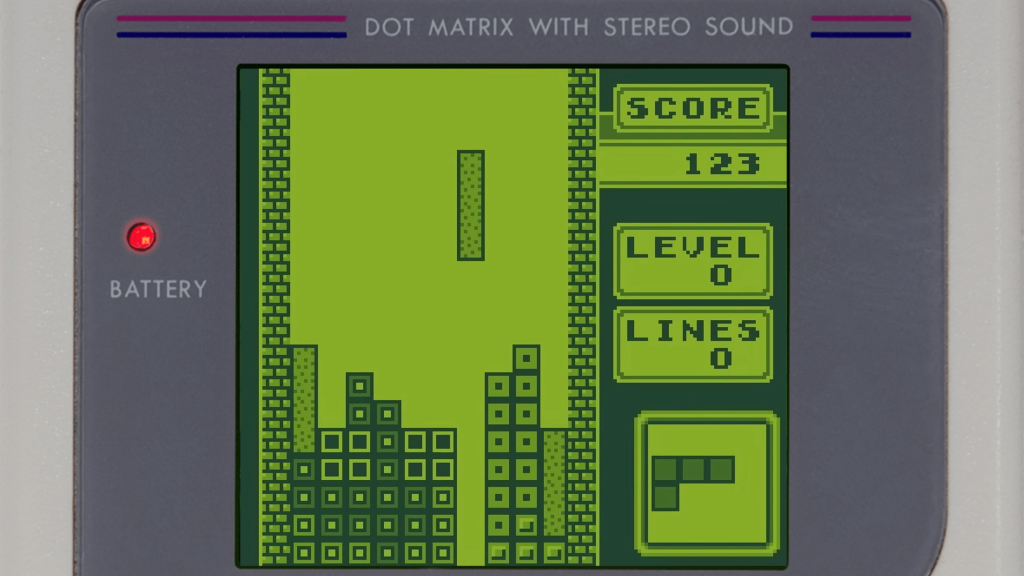 A screenshot from Tetris (1989).