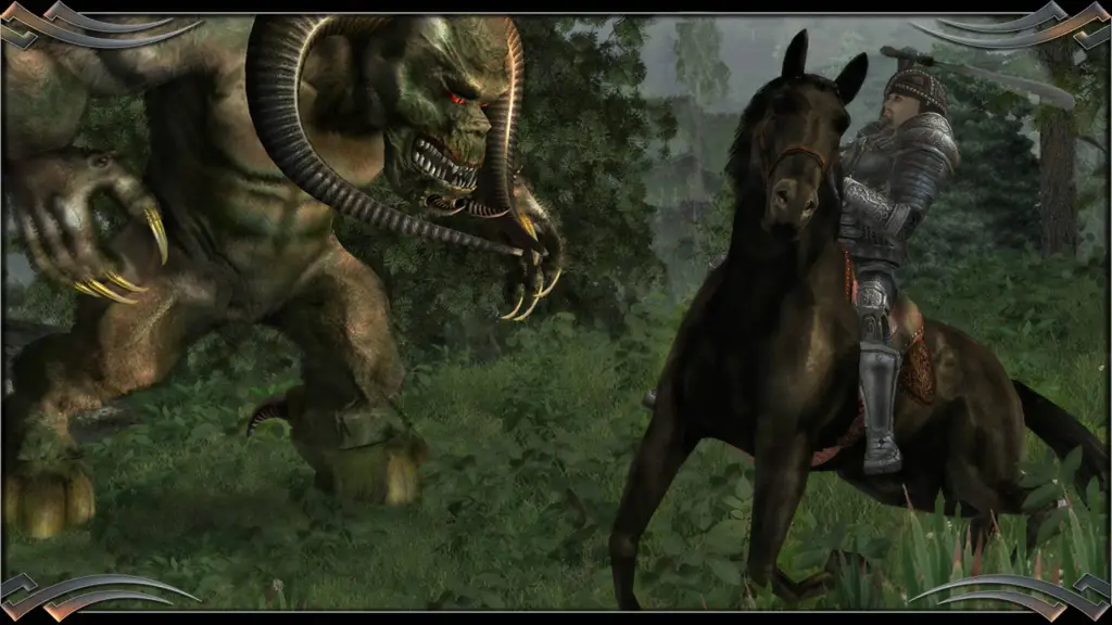 Player fighting an ogre in Two Worlds.