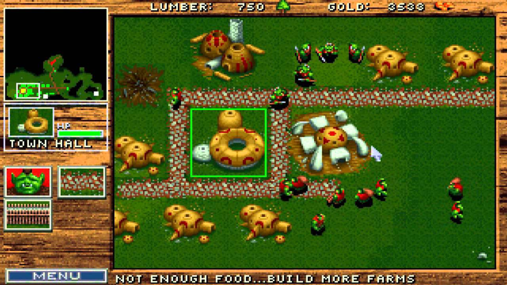 A screenshot from Warcraft: Orcs & Humans (1994).