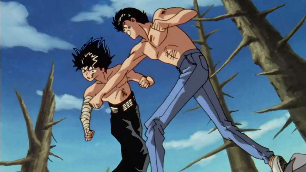 Yusuke punching Hiei in Yu Yu Hakusho