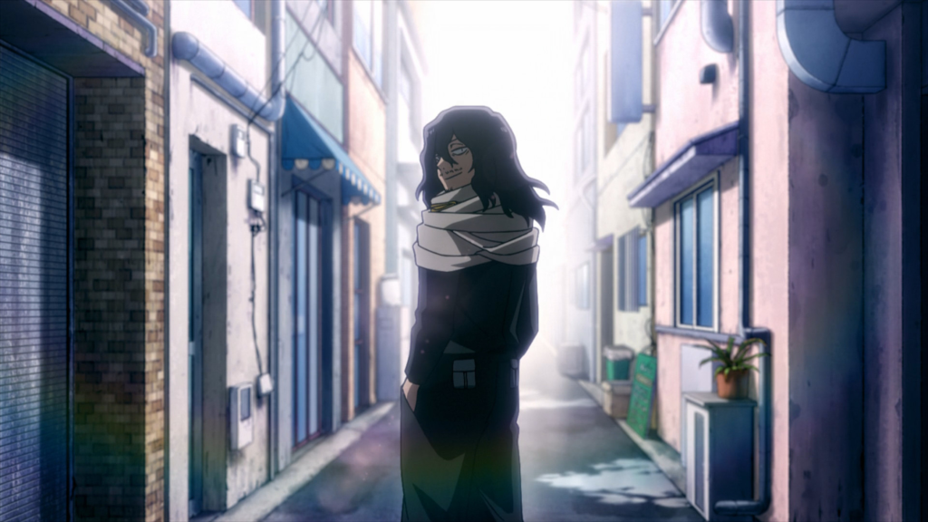 Aizawa looking back and smiling in MHA: Vigilantes Season 2, Episode 8