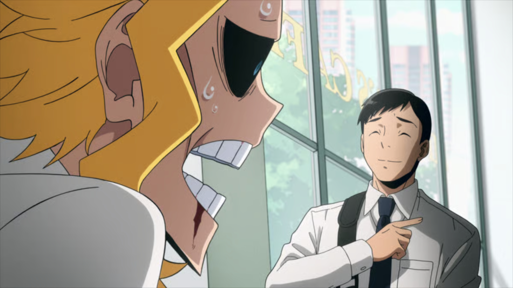 All Might looking at Tsukauchi shocked in MHA: Vigilantes Season 2, Episode 3