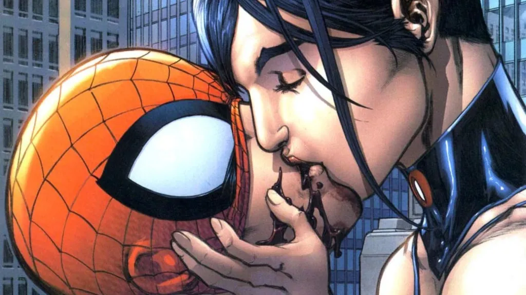 Ana Soria, the Queen, kisses Spider-Man in Marvel Comics