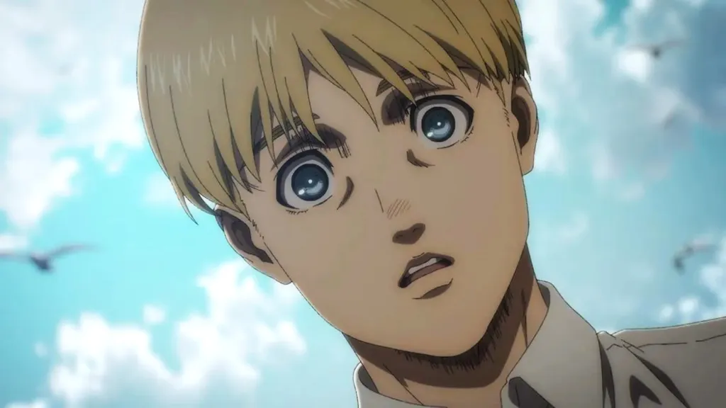 Armin looking shocked at the end of Attack on Titan