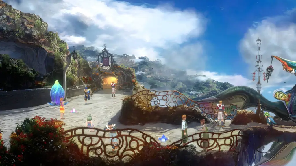 The player exploring a settlement in Baten Kaitos.
