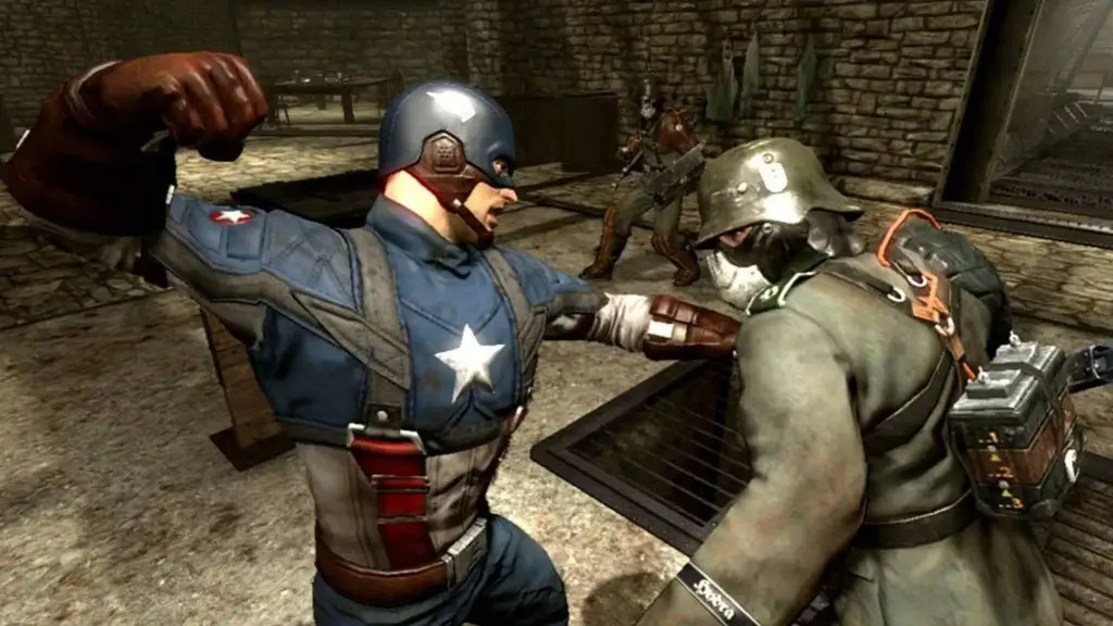 Captain America punching a nazi in Captain America: Super Soldier.