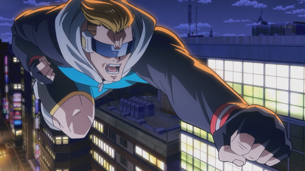 Captain Celebrity flying and reaching out in MHA: Vigilantes Season 2, Episode 9