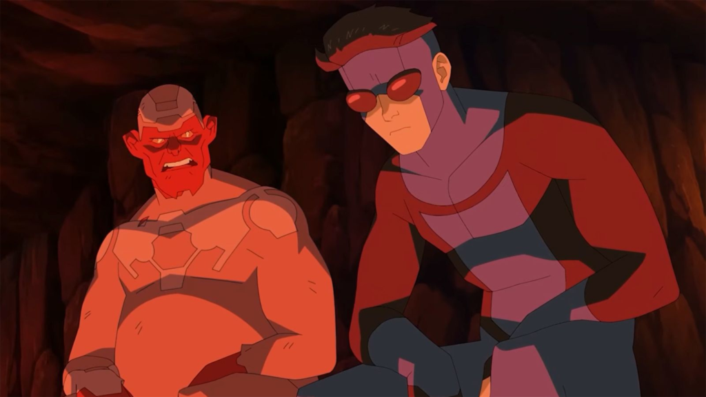 Damien Darkblood and Mark sitting together in the Under Realm in Invincible