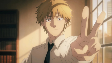 Denji holding up a peace sign in Chainsaw Man