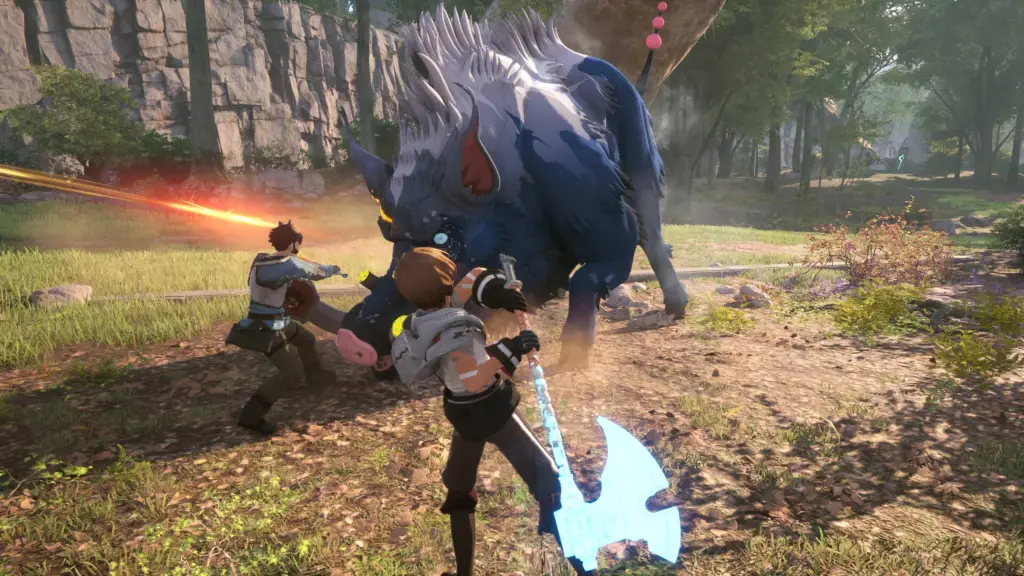 The player and their companion fighting a boar in Echoes of Aincrad.