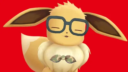 Eevee in Front of Nintendo Red Background