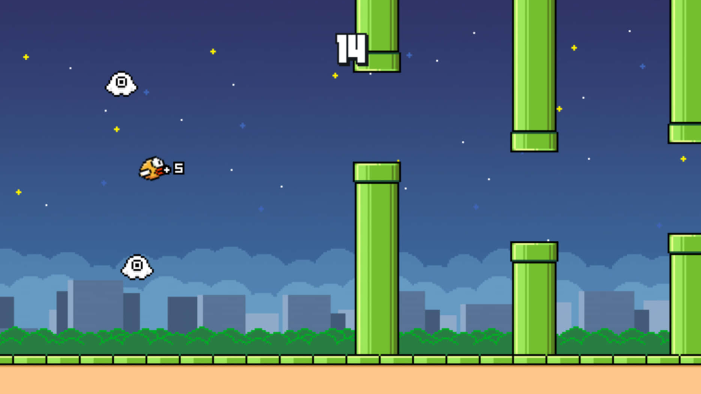 A screenshot from Flappy Bird.