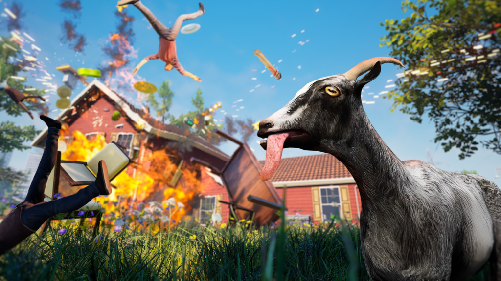 A screenshot from the Goat Simulator remake.