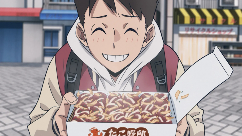 Koichi holding food and smiling in MHA: Vigilantes Season 2, Episode 1