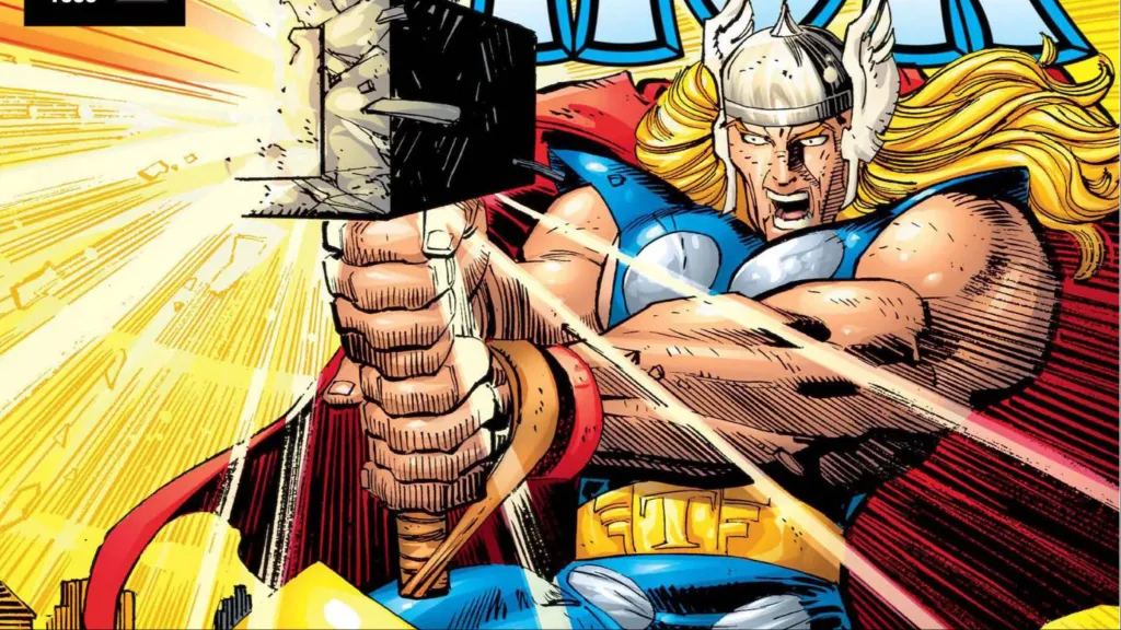 Thor firing energy from Mjolnir