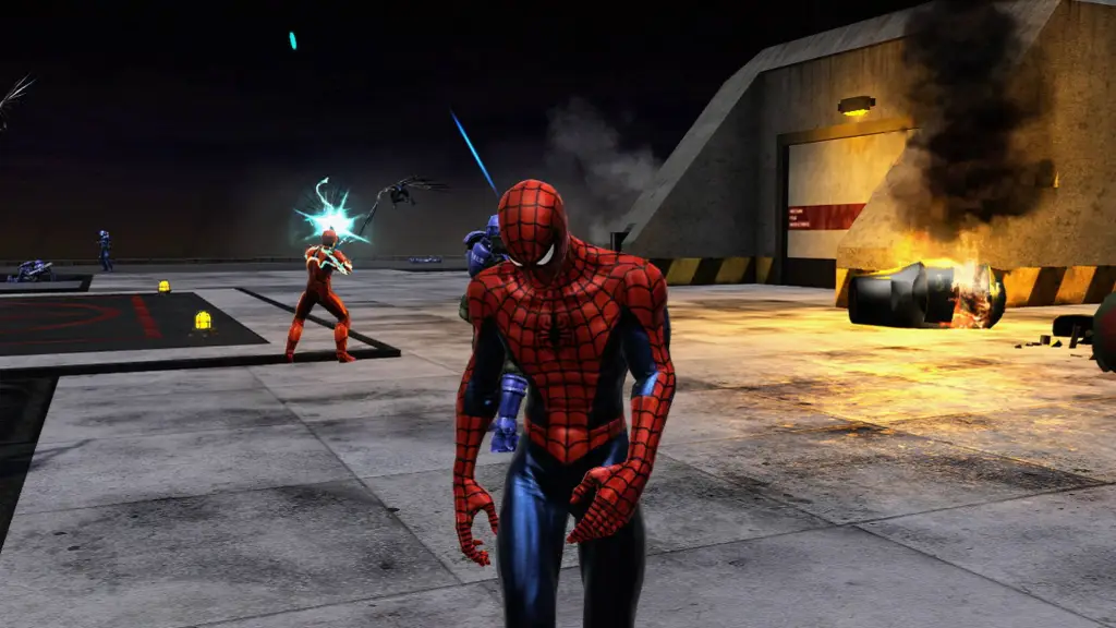 Spider-Man walking across a roof looking sad in Spider-Man Web of Shadows.