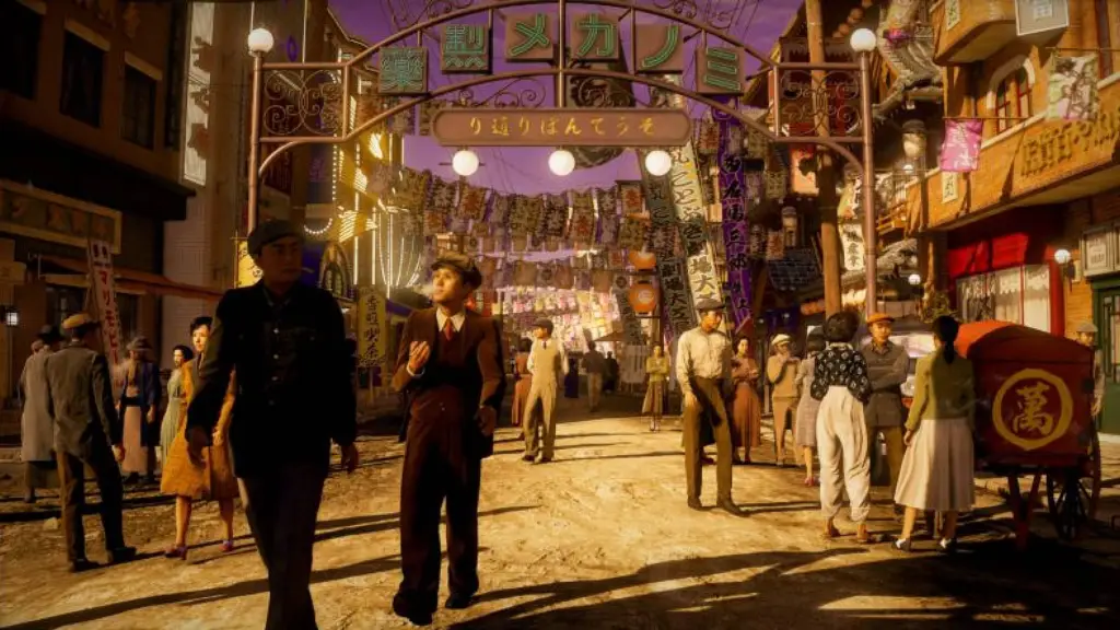 NPCs wandering around a street in Stranger Than Heaven.