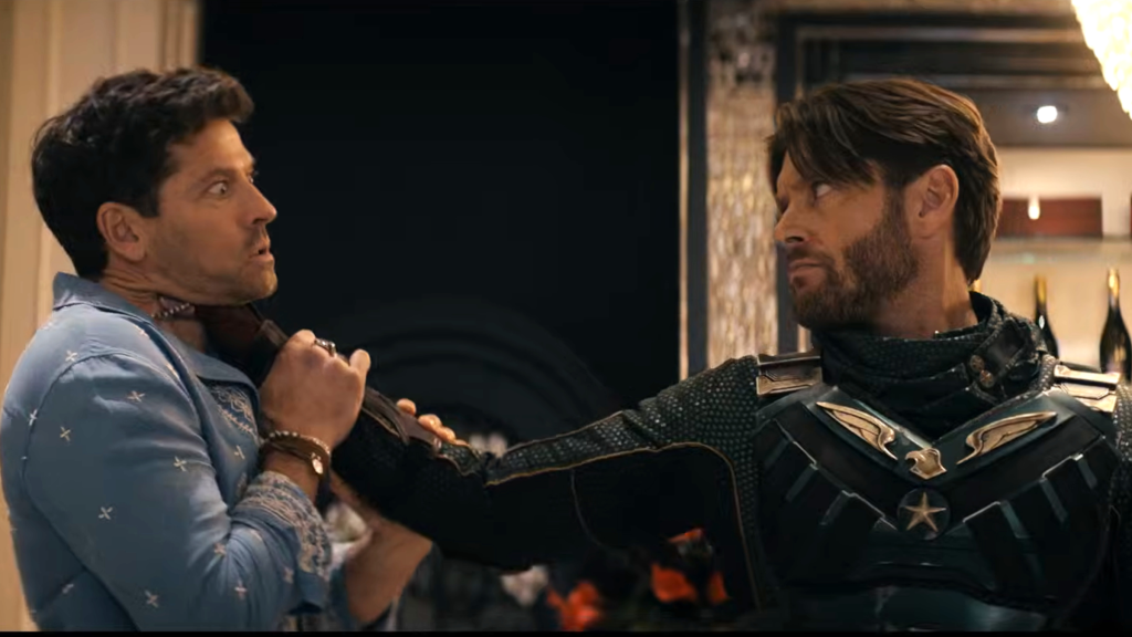 Soldier Boy choking Misha Collins' character in The Boys Season 5