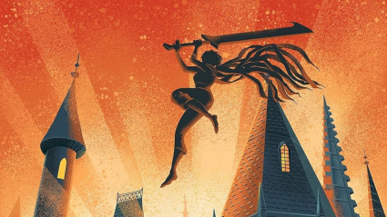 Vin flying through the air on the cover of The Well of Ascension by Brandon Sanderson