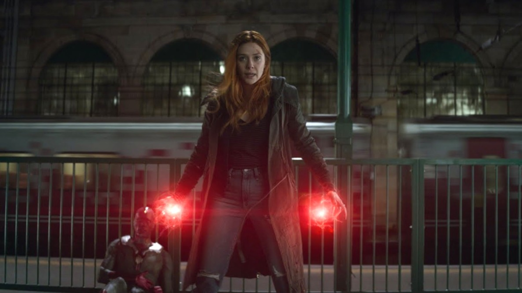 Wanda Maximoff at the train station in Avengers: Infinity War