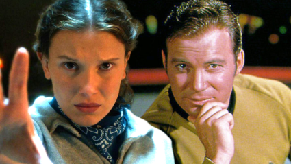 Split image with Eleven in Stranger Things and Captain Kirk in Star Trek: The Original Series