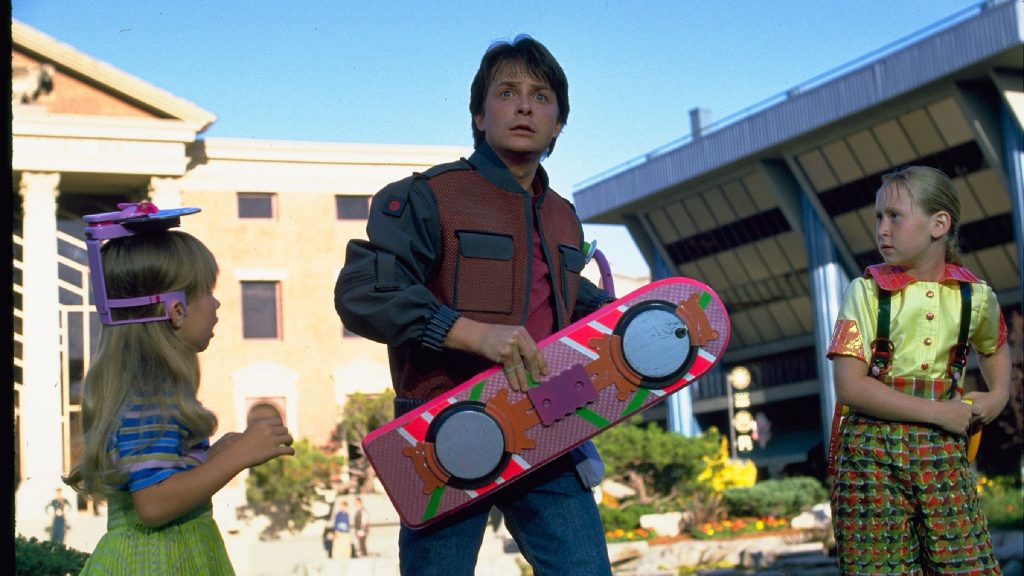 Marty McFly with a hoverboard in Back to the Future Part II