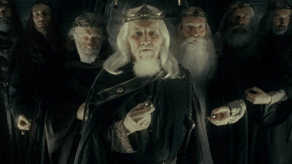 Nine kings of Men before becoming Nazgul holding Rings of Power in The Lord of the Rings