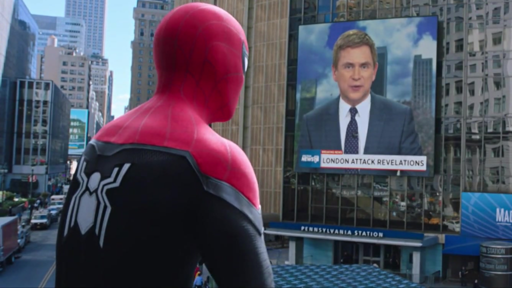 Tom Holland as Spider-Man in his red and black costume in Spider-Man: Far From Home (2019)