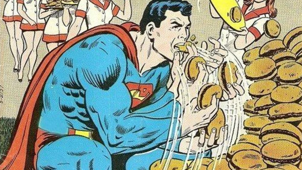 Superman rapidly eating in DC Comics