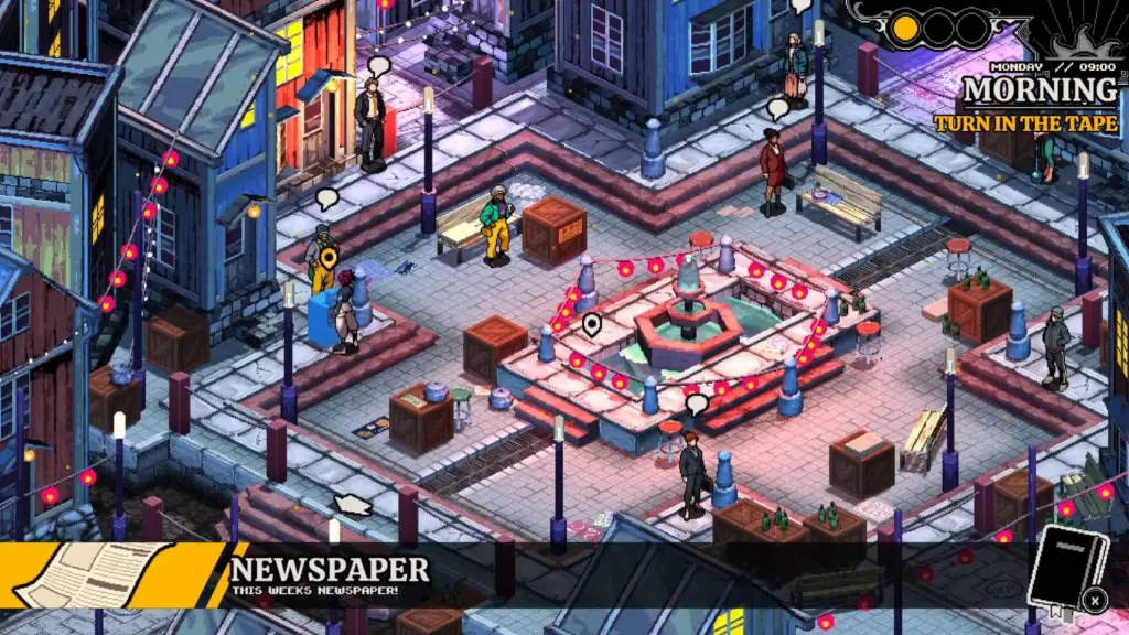 The player exploring a courtyard in Demonschool.