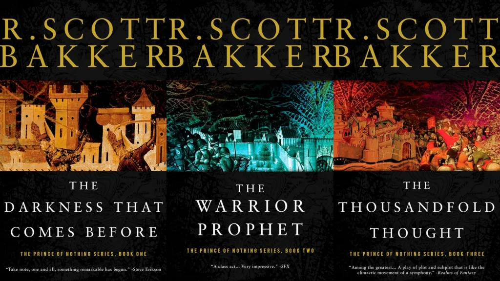The covers of the Prince of Nothing books by R. Scott Barker
